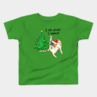 I Do What I want Christmas Cat Kids T-Shirt